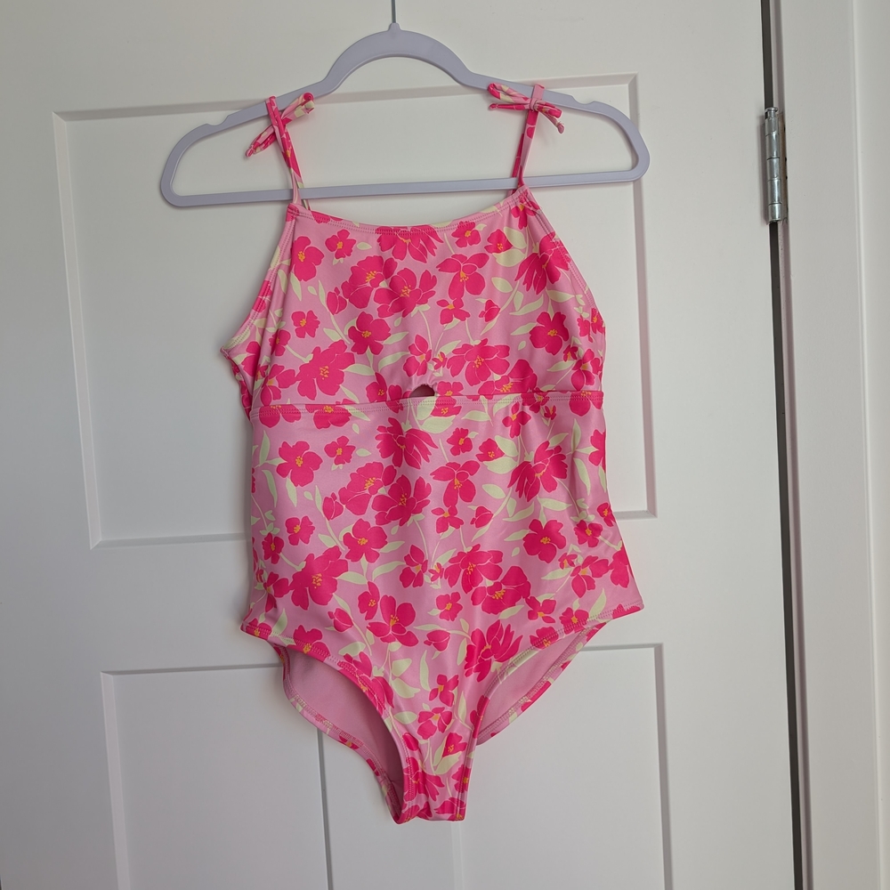 Girly Pink Floral One Piece Swimsuit Size L